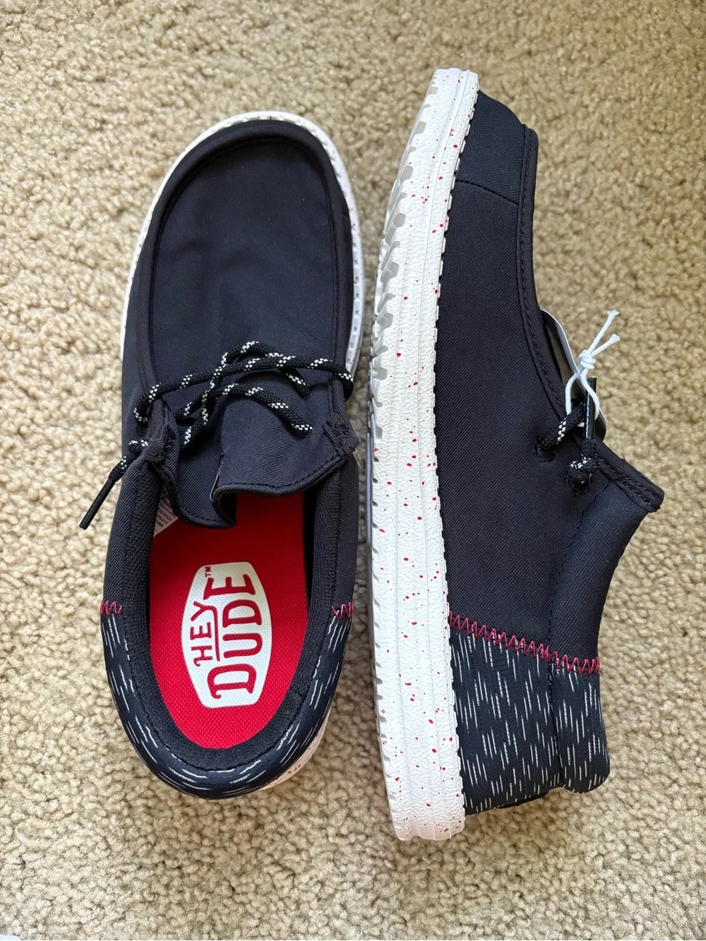Hey Dude Black Canvas Slip-On Shoes with Red Insoles